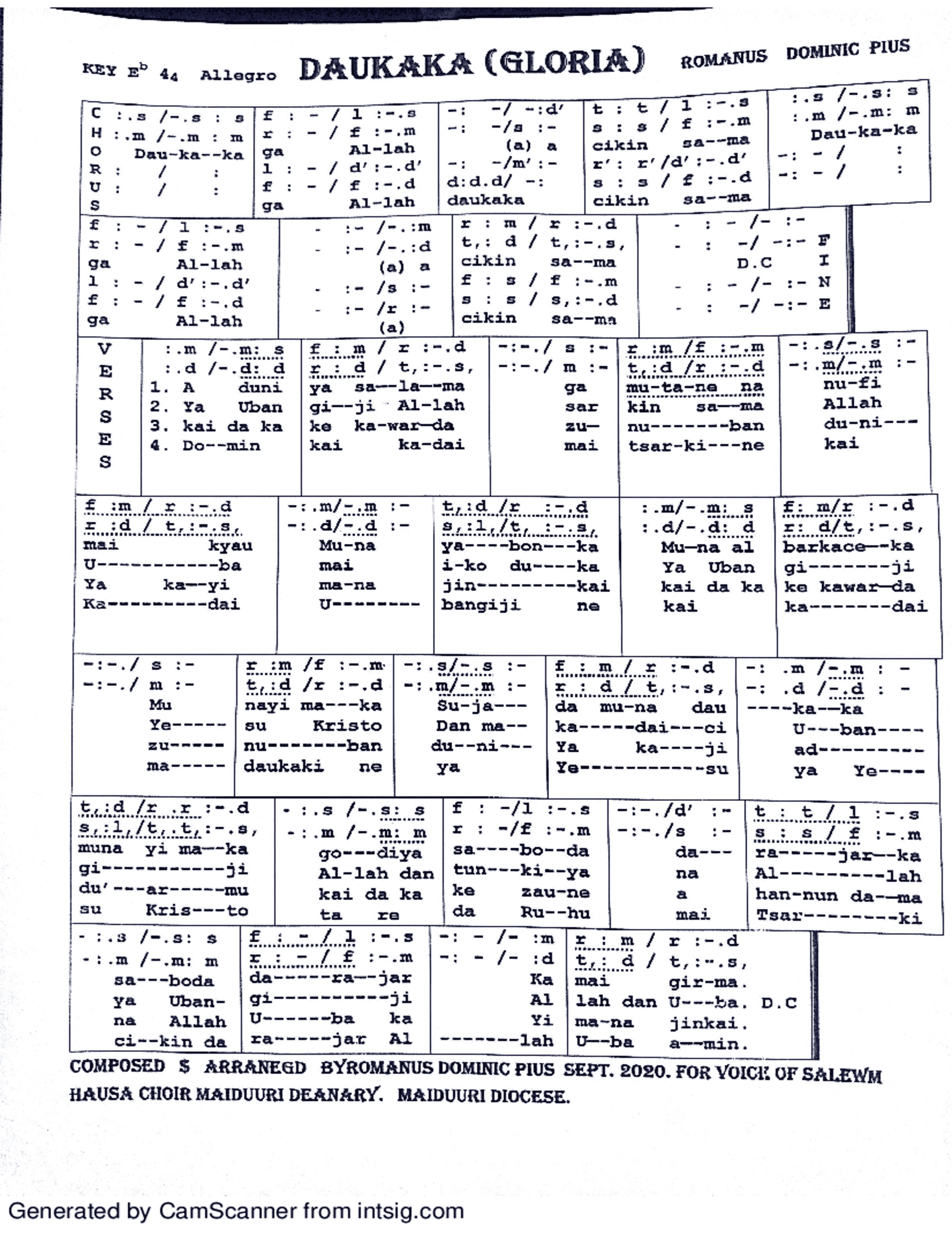Daukaka (Hausa) by romanus dominic pius | ChoirScript.net