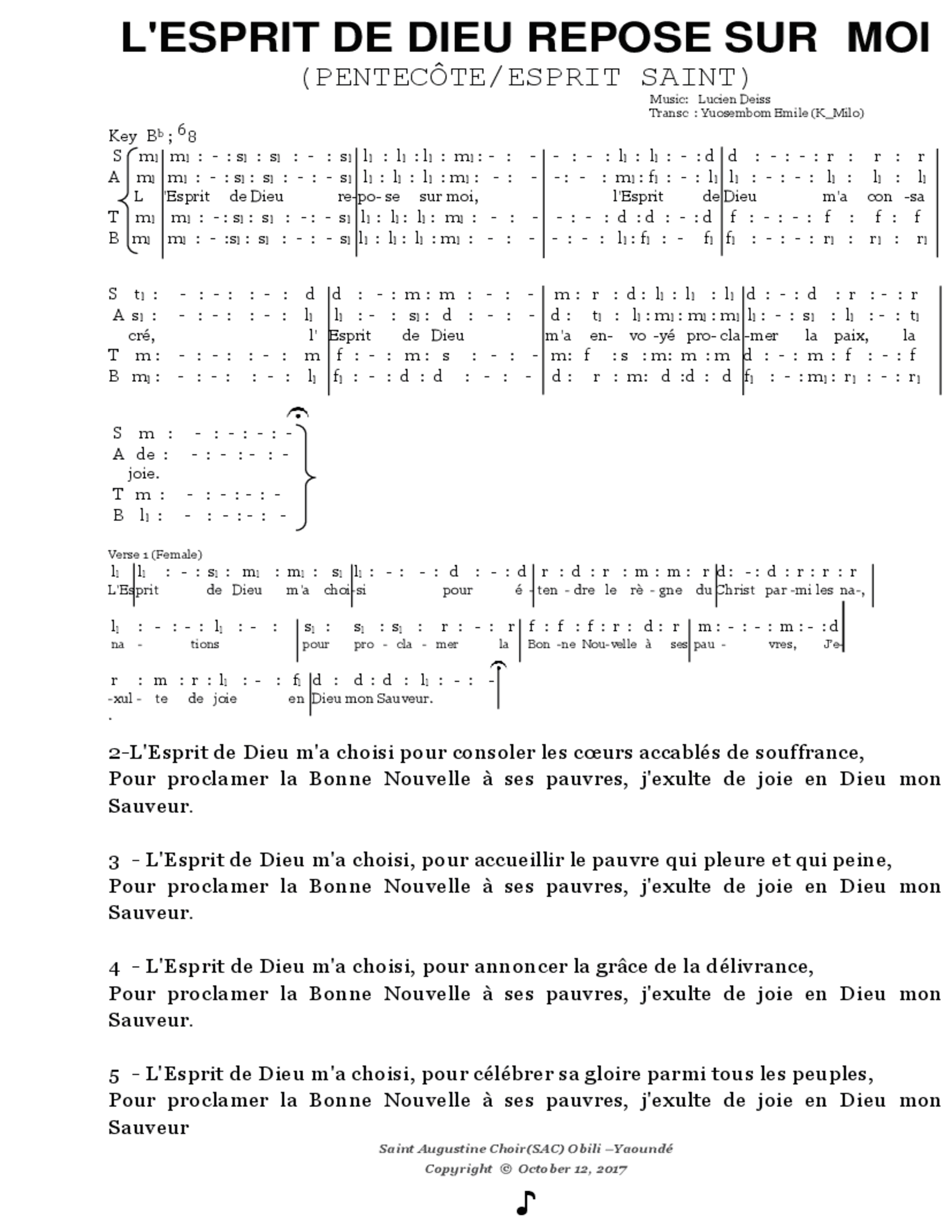 Esprit De Dieu, Souffle De Vie | ChoirScript.net