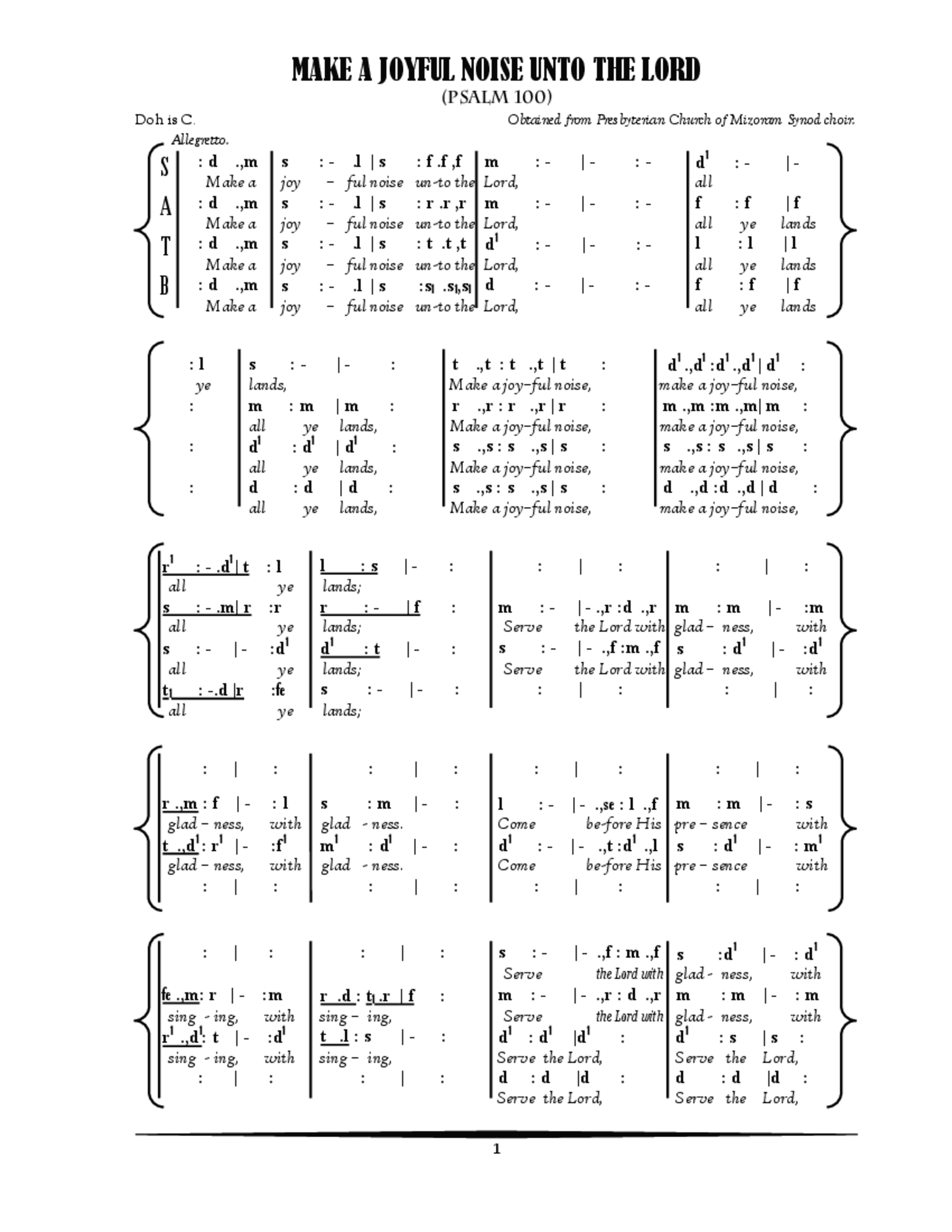 Make A Joyful Noise Unto The Lord (Jubilate Deo) Psalm 100 ...