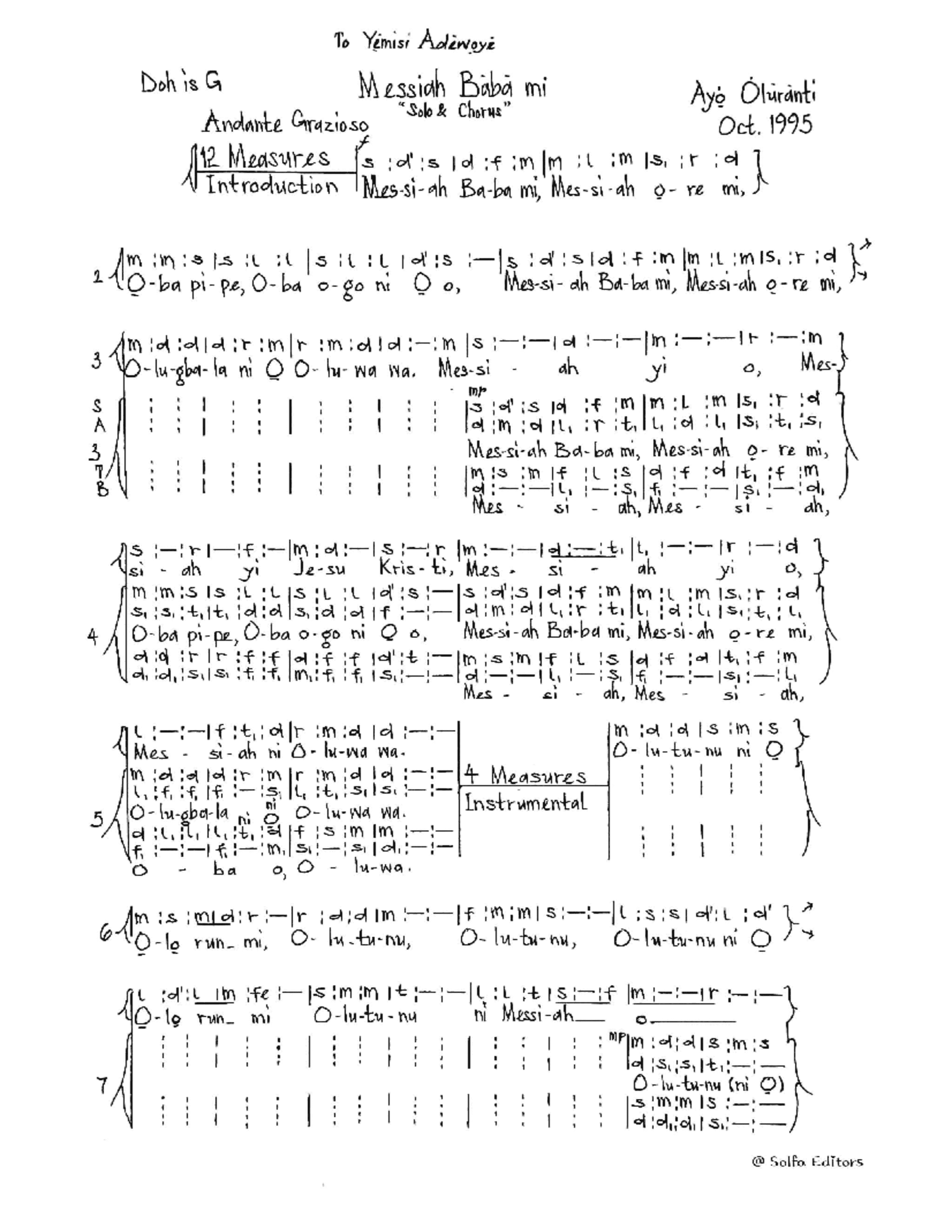 Messiah Script Messiah Baba Mi by ayo ogunranti | ChoirScript.net