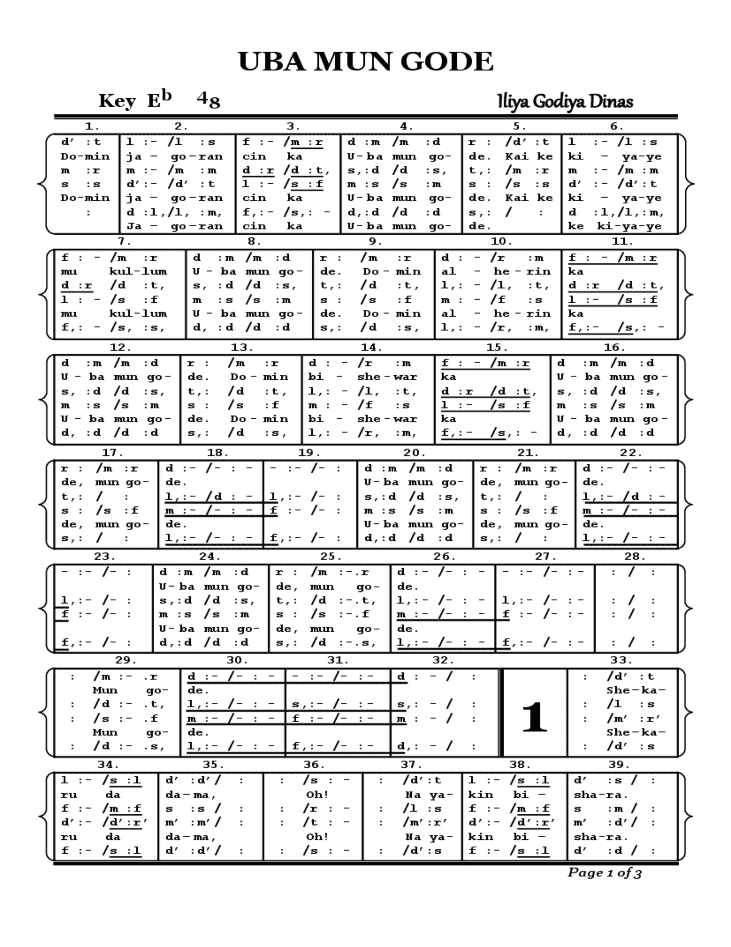 Mun Script Uba Mun Gode by lliya godiya dinas | ChoirScript.net